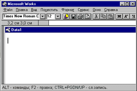 Интерфейс баз данных MS Works в виде формы